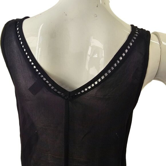 Chelsea 28 Sequin Plunging V-Neck Tank Top Womens S Open Knit Detail Black Back - Picture 7 of 12